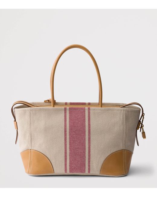 Prada Brown Canvas And Leather Tote Bag