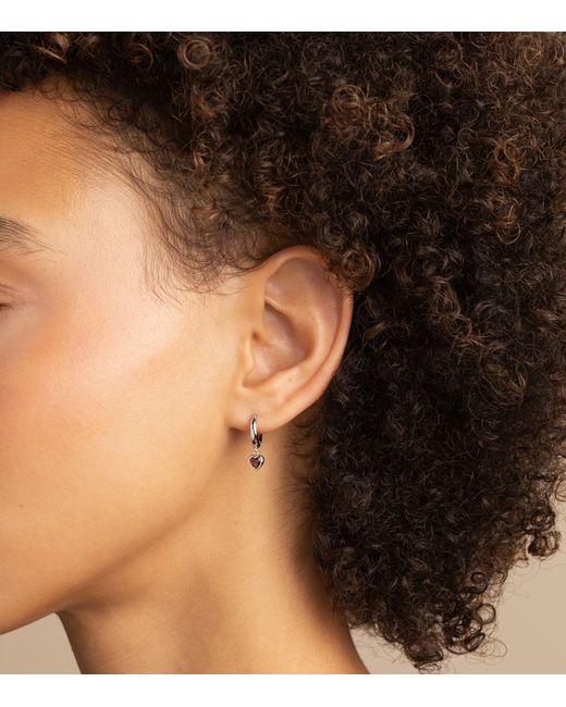 Astrid & Miyu Red Rhodium-Plated Heart Huggie Earrings