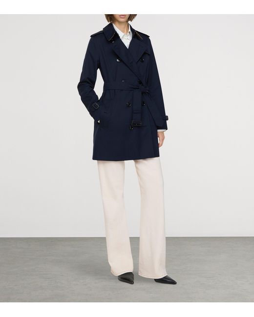 Burberry Blue Gabardine Kensington Heritage Trench Coat