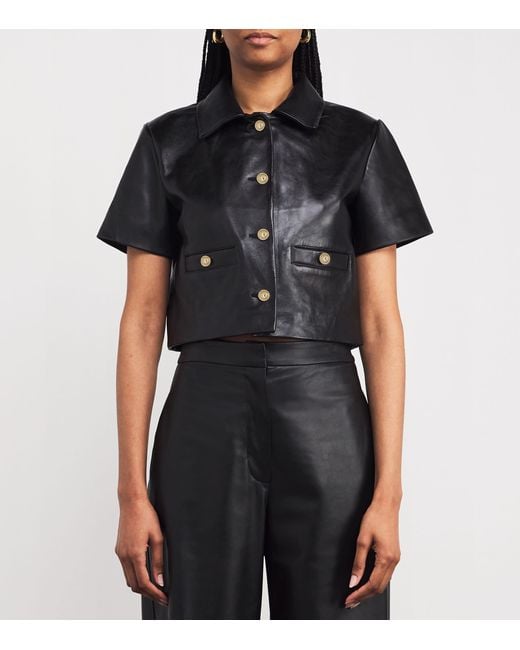 Maje Blue Cropped Leather Jacket