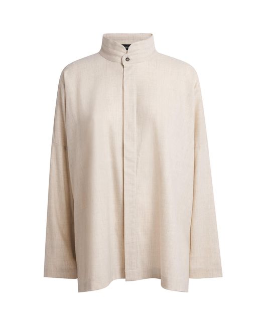 Eskandar Natural Virgin Wool-Cashmere Double Stand-Collar Shirt