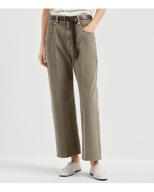Brunello Cucinelli Gray Cotton Denim Garment-Dyed Trousers
