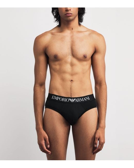 Emporio Armani Black Stretch-Cotton Logo Briefs for men