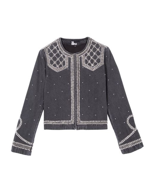 The Kooples Gray Embellished Denim Jacket
