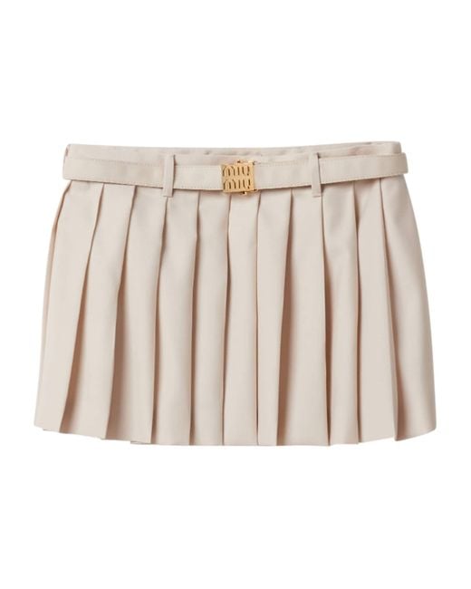 Miu Miu Natural Wool Pleated Mini Skirt