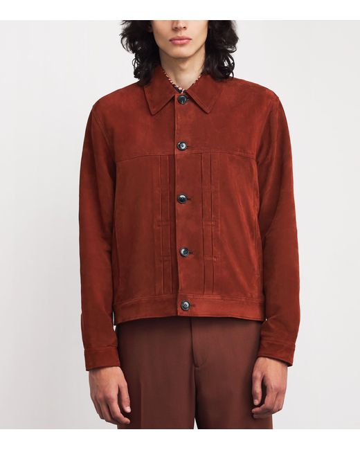 Paul Smith Red Suede Pleated Trucker Jacket for men