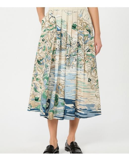Weekend by Maxmara Green Cotton Lake-Print Skirt