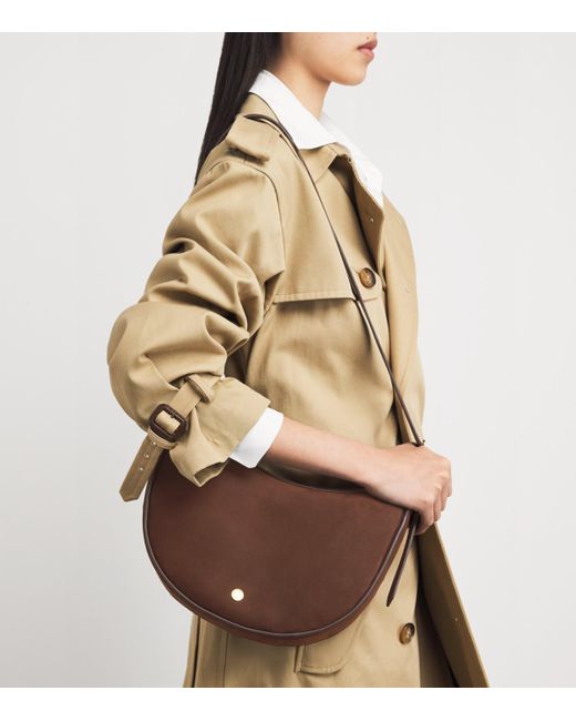 Harrods Brown Small Suede Crescent Shoulder Bag