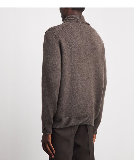 Johnstons Brown Cashmere Button-Neck Sweater for men