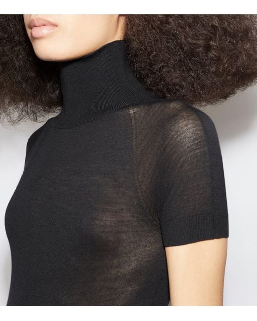 Alaïa Black Wool Short-Sleeve Bodysuit