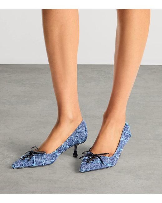 Jimmy Choo Blue Scarlett 50 Denim Tweed Pumps