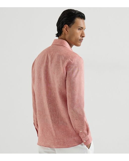 Brunello Cucinelli Pink Linen Easy-Fit Shirt for men