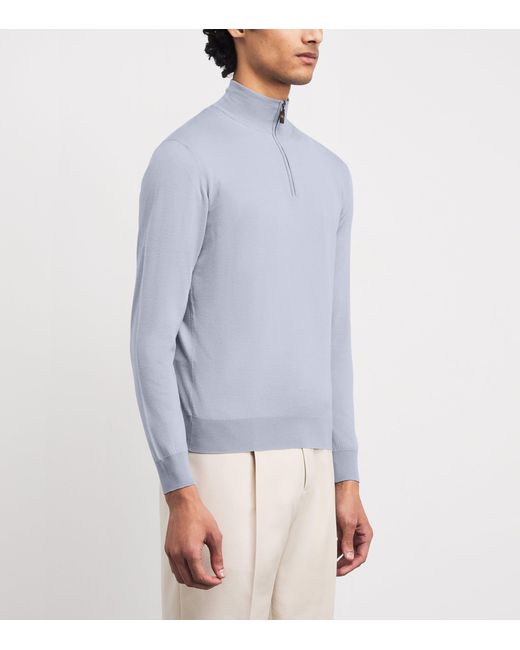 Colombo Blue Kid Wool Quarter-Zip Sweater for men