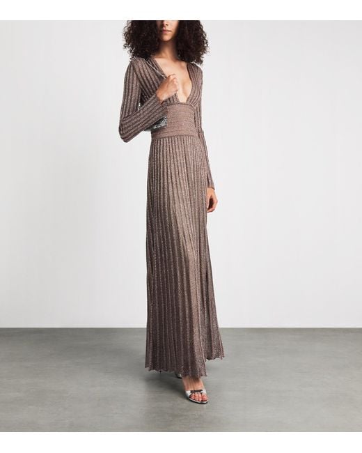 Missoni Brown Long-Sleeve V-Neck Maxi Dress