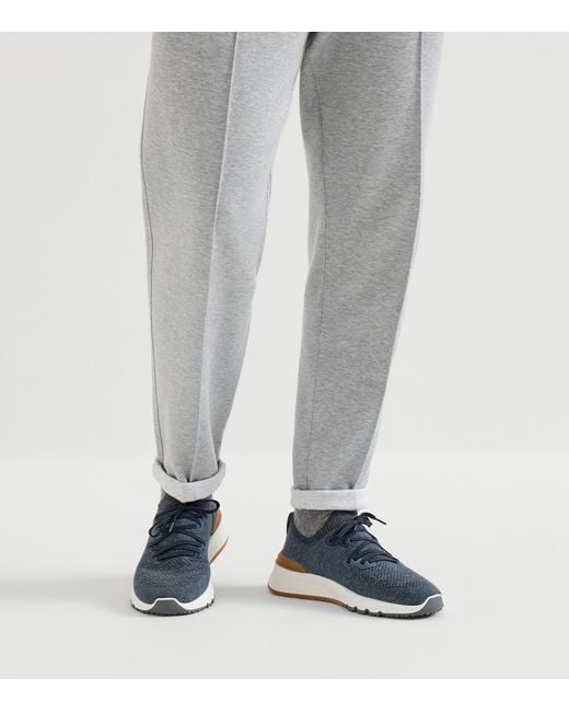 Brunello Cucinelli Blue Cotton-Blend Chiné-Knit Sneakers for men