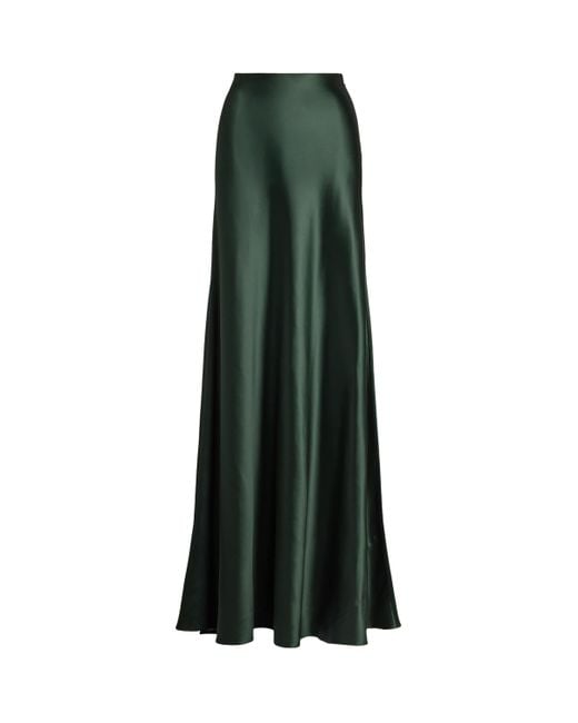 Ralph Lauren Green Stretch Satin Masina Maxi Skirt