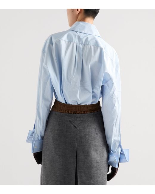 Prada Blue Cotton Pussybow Shirt