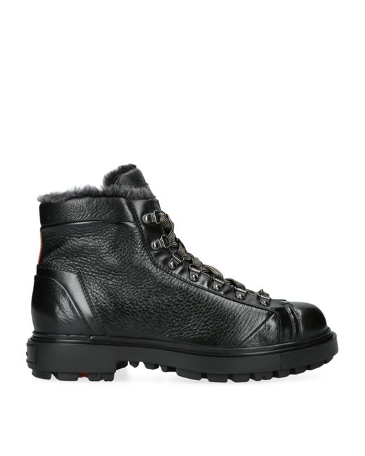 Santoni Black Leather St. Moritz Hiking Boots for men