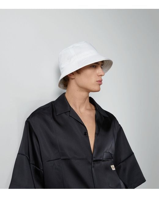 Gucci White Cotton Embroidered Logo Bucket Hat for men