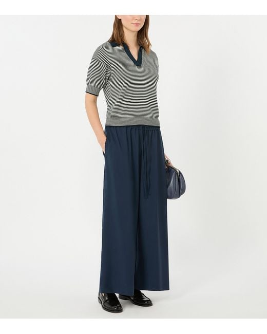 Weekend by Maxmara Blue Cotton Stripe Short-Sleeve Sweater