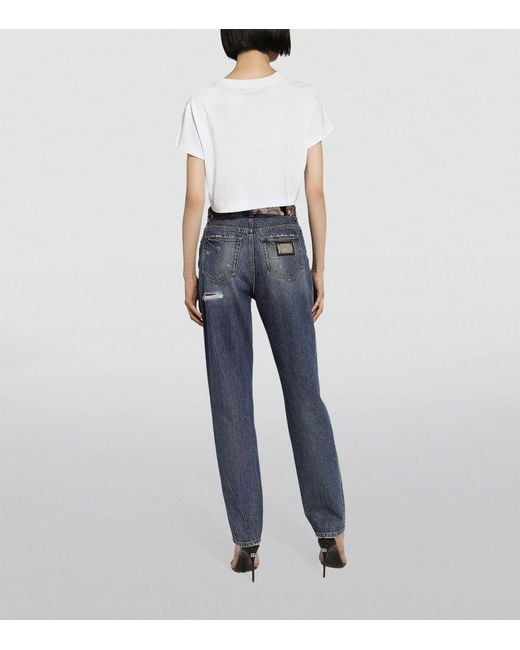 Dolce & Gabbana Blue Ripped Straight-leg Jeans