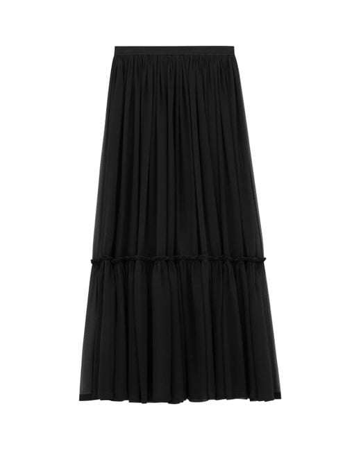 Saint Laurent Black Silk Maxi Skirt