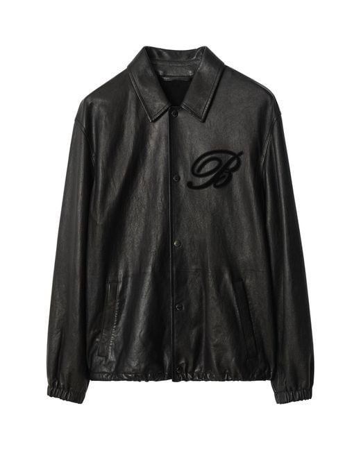 Burberry Black Leather Cursive Monogram Shirt Jacket for men