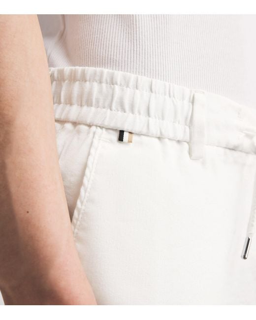 Boss White Linen-Blend Drawstring Shorts for men