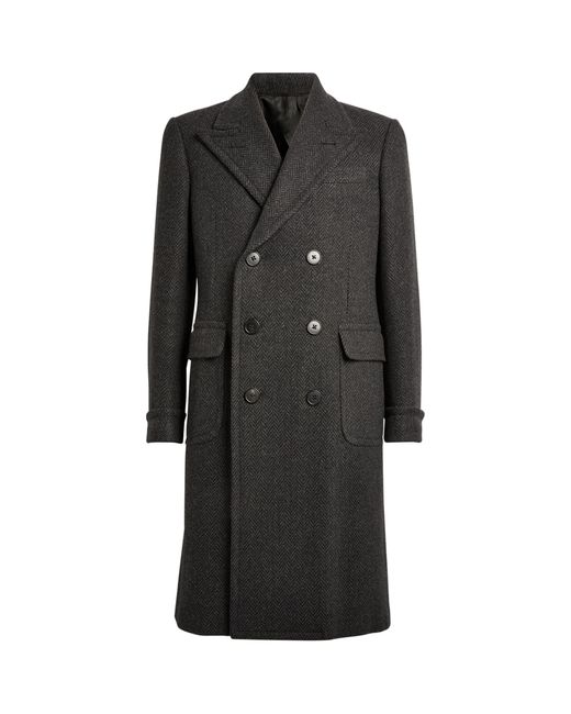 Ralph Lauren Purple Label Black Cashmere Herringbone Overcoat for men