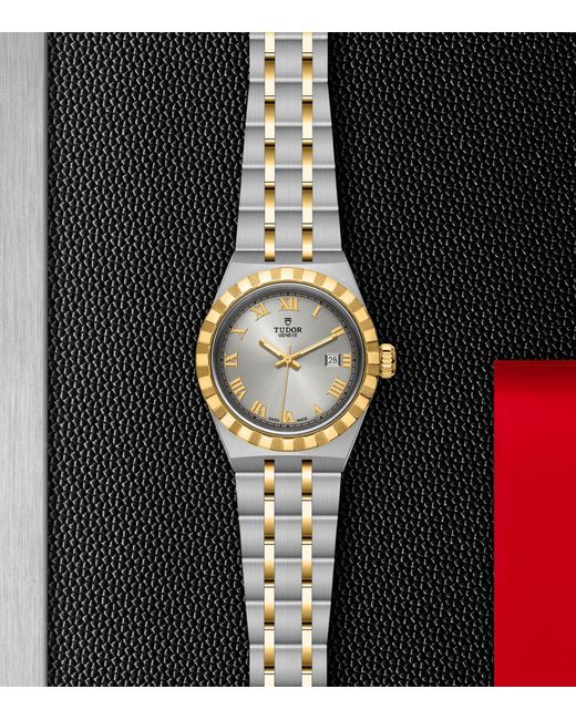 Tudor Metallic Royal Stainless Steel And Yellow Gold Watch 28mm