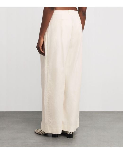 St. Agni White Organic Cotton-Linen Pleat Loop Trousers