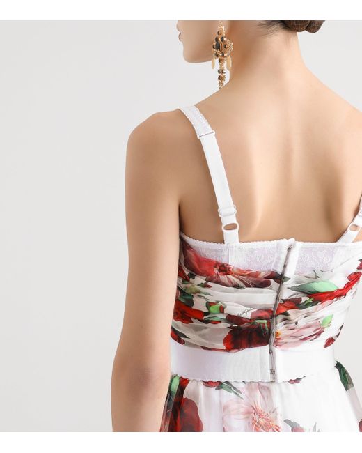 Dolce & Gabbana Red Rose Print Corset Top