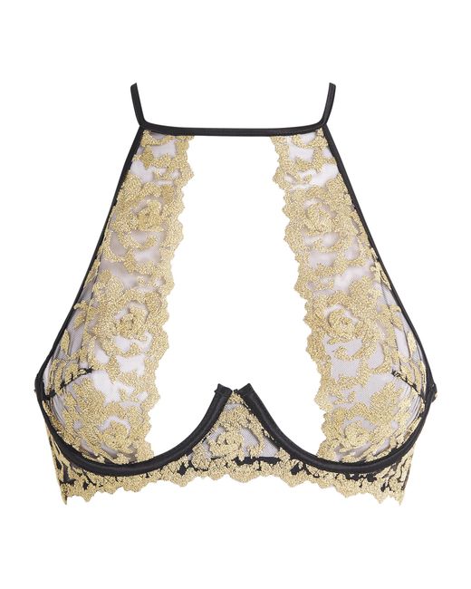 Coco De Mer Natural Embroidered High-Neck Plunge Bra