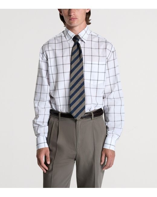 Dunhill White Cotton-Linen Check Shirt for men