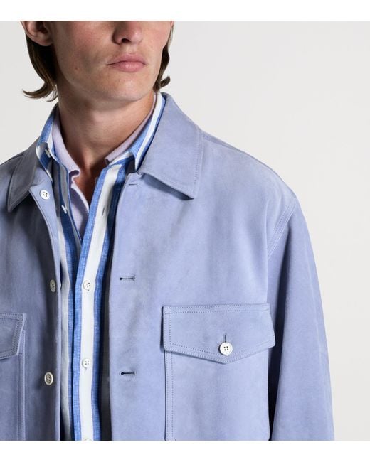 Dunhill Blue Suede Overshirt for men