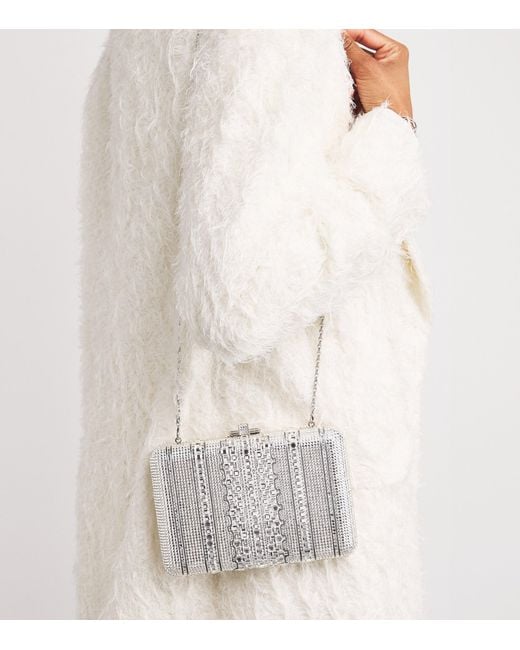 Judith Leiber White Crystal Lattice Slim Slide Clutch Bag