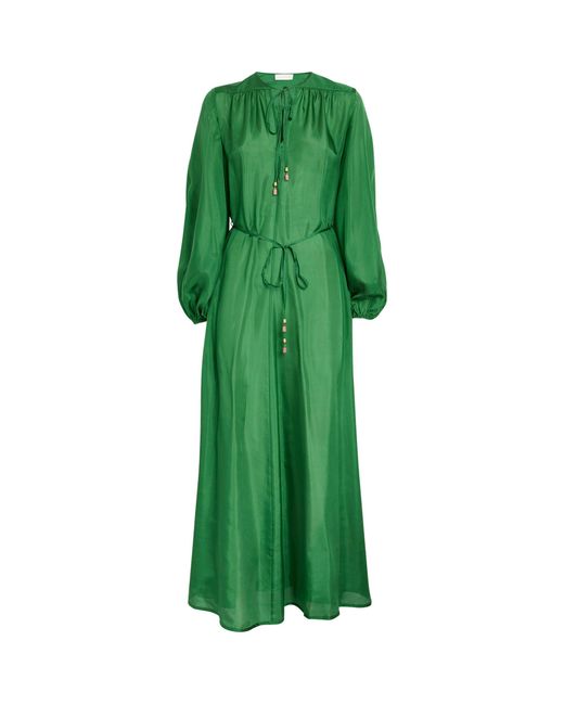 Zimmermann Green Organic Silk Junie Billow Maxi Dress