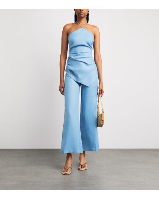 Faithfull The Brand Blue Linen Syna Wide-Leg Trousers