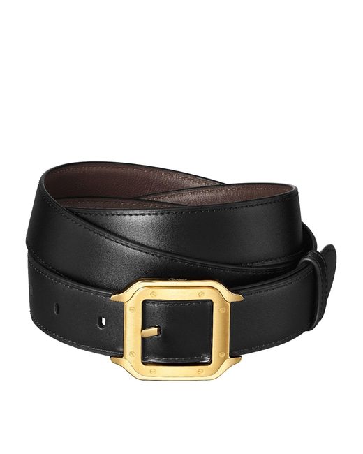 Cartier Black Leather Reversible Santos De Belt
