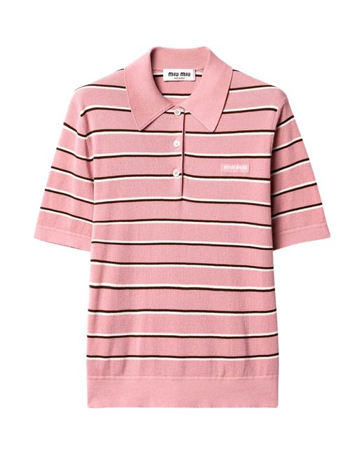 Miu Miu Pink Stretch-Cotton Stripe Polo Shirt