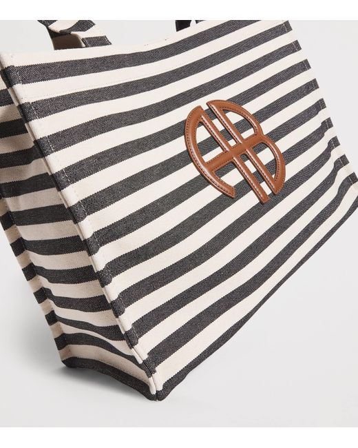 Anine Bing White Stripe Logo Lara Tote Bag