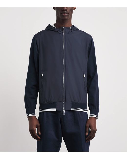 Paul & Shark Blue Cotton Hybrid Hooded Bomber Jacket for men