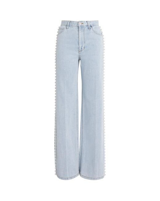 Sandro Blue Embellished Wide-Leg Jeans