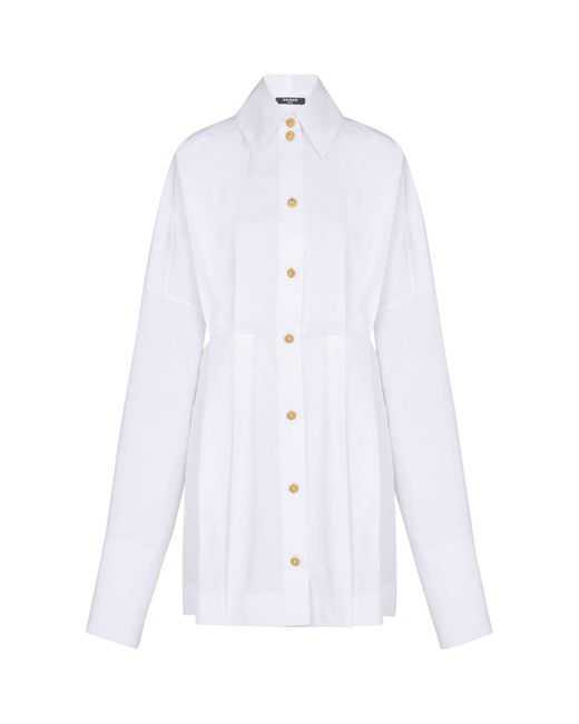 Balmain White Cotton Poplin Shirt Dress