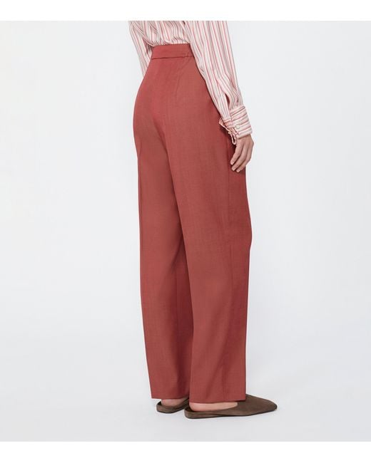 Max Mara Red Wool Gabardine Drawstring Trousers