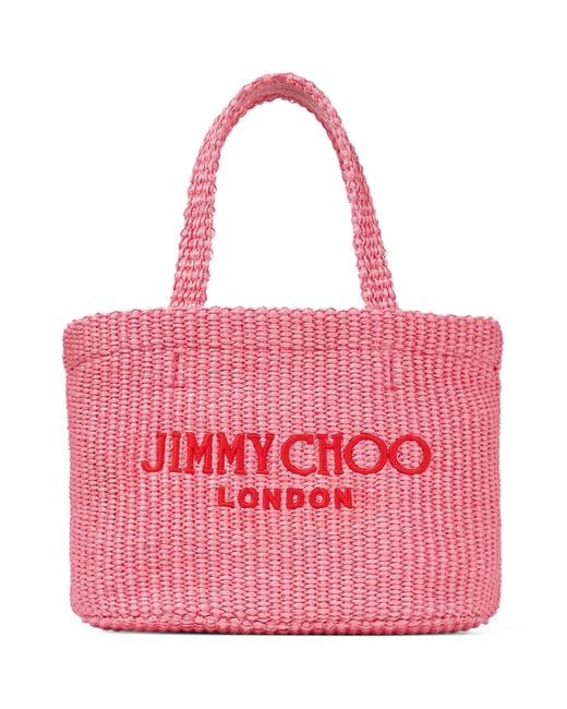 Jimmy Choo Mini Raffia Beach Tote Bag in Pink | Lyst
