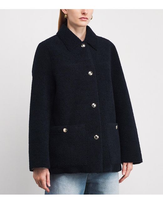 Maje Blue Faux Shearling Reversible Jacket