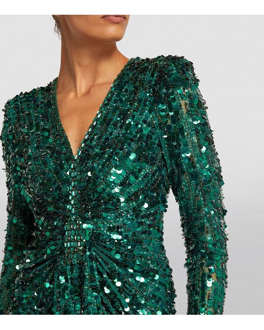 Jenny Packham Green Exclusive Sequinned V-neck Gown