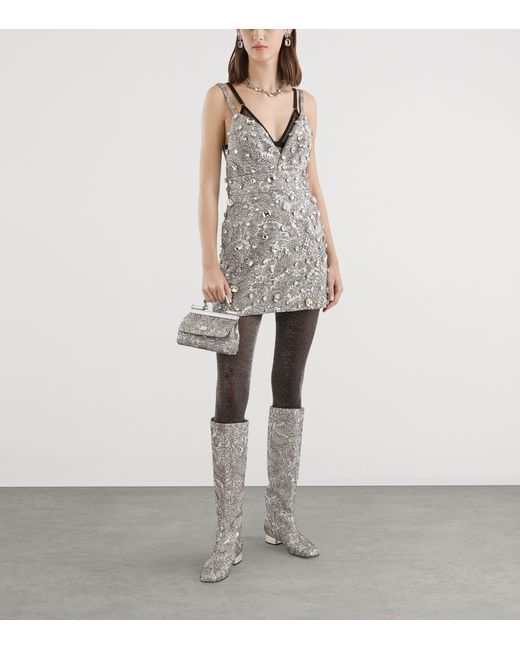 Dolce & Gabbana Gray Metallic Embroidered Mini Dress