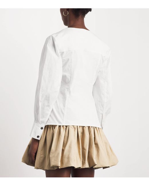 Ganni White Stretch-Cotton V-Neck Shirt